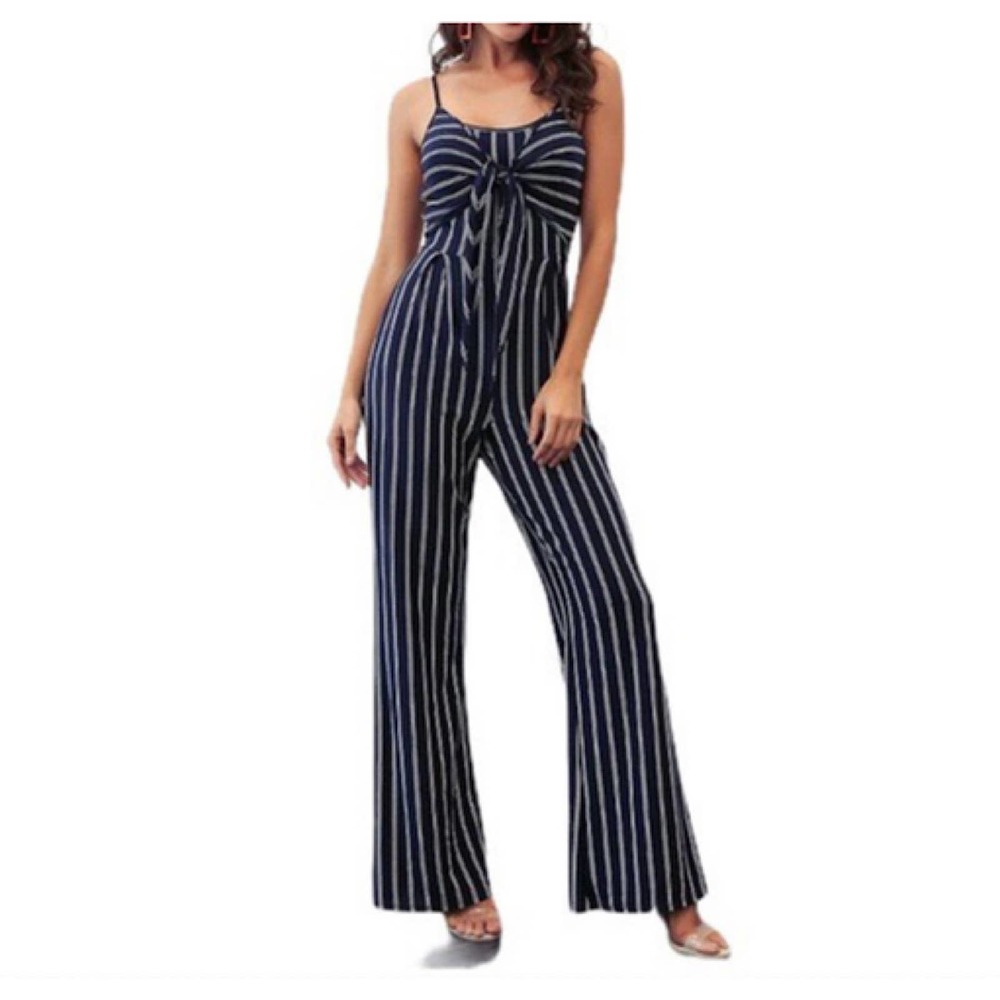 Flying Tomato Navy and White Striped Jumpsuit